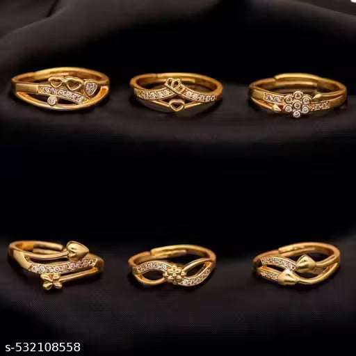 Floral Gold Daily Wear Ring Combo for Women & Girls – Stylish Finger Rings Set (Pack of 6, 2cm Diameter)
