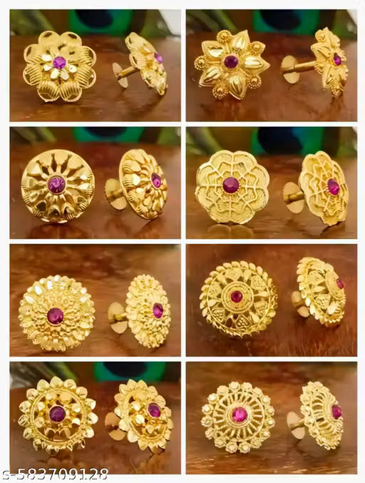 8 Pair Traditional Gold Plated Stud Earrings Combo for Women