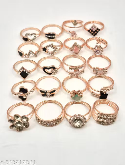 Fancy Gold & Silver Plated Rings Set for Women & Girls – Multi-Size Stylish Finger Rings Combo (Set of 20)