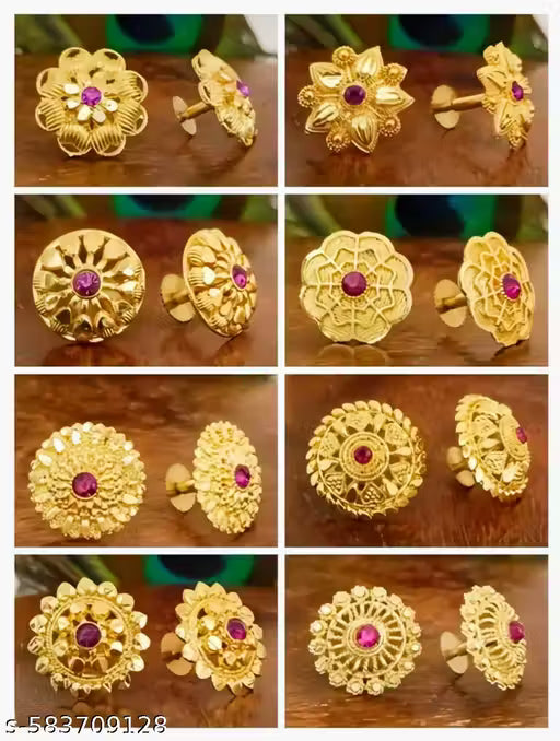8 Pair Traditional Gold Plated Stud Earrings Combo for Women