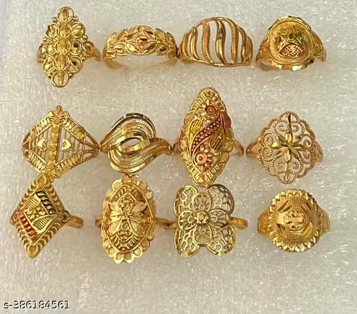 Latest Stylish Gold-Plated Rings Set for Women & Girls – Antique Fashion Finger Ring Collection (Pack of 6) | Perfect Gift