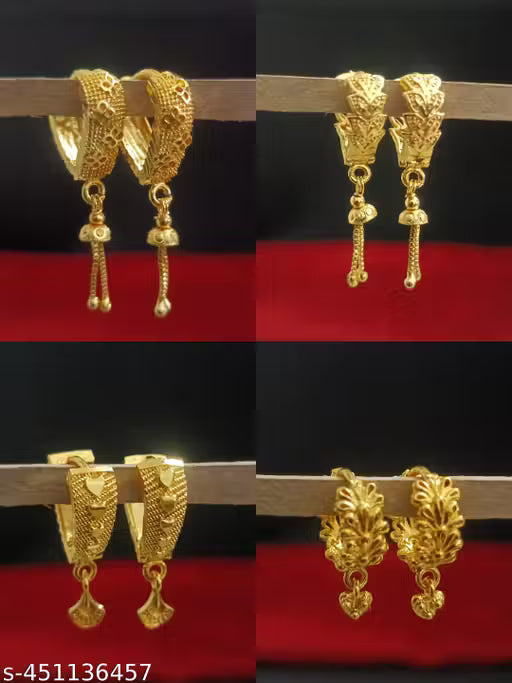 Golden Earrings Combo Set for Women & Girls – Stylish Daily Wear Gold-Plated Earrings (Combo of 4)