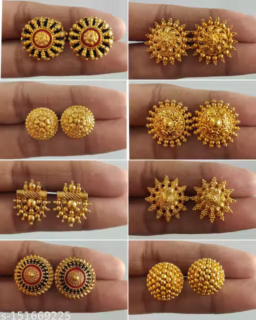 Premium Gold-Plated Earrings Combo Set for Women & Girls – Studs & Bali Earrings