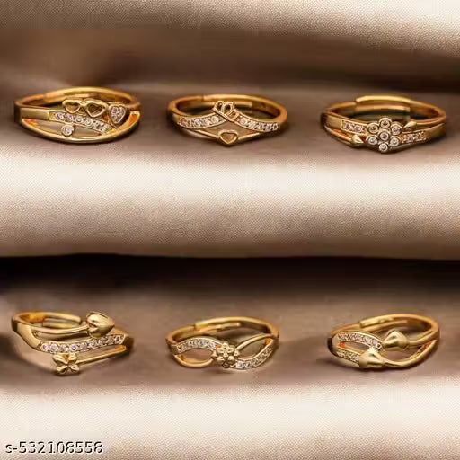 Floral Gold Daily Wear Ring Combo for Women & Girls – Stylish Finger Rings Set (Pack of 6, 2cm Diameter)