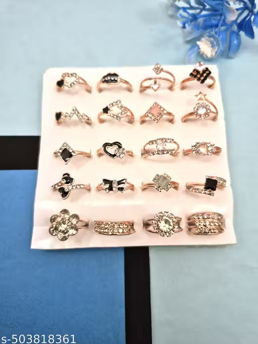 Fancy Gold & Silver Plated Rings Set for Women & Girls – Multi-Size Stylish Finger Rings Combo (Set of 20)