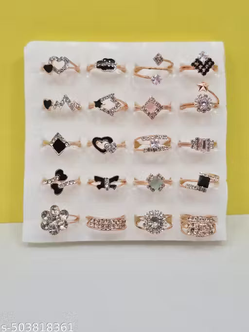 Fancy Gold & Silver Plated Rings Set for Women & Girls – Multi-Size Stylish Finger Rings Combo (Set of 20)