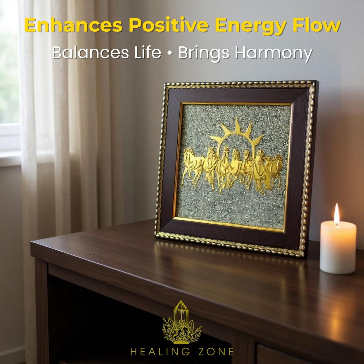 HEALING ZONE 7 Horses on Raw Pyrite Frame – Astrology & Vastu Decor